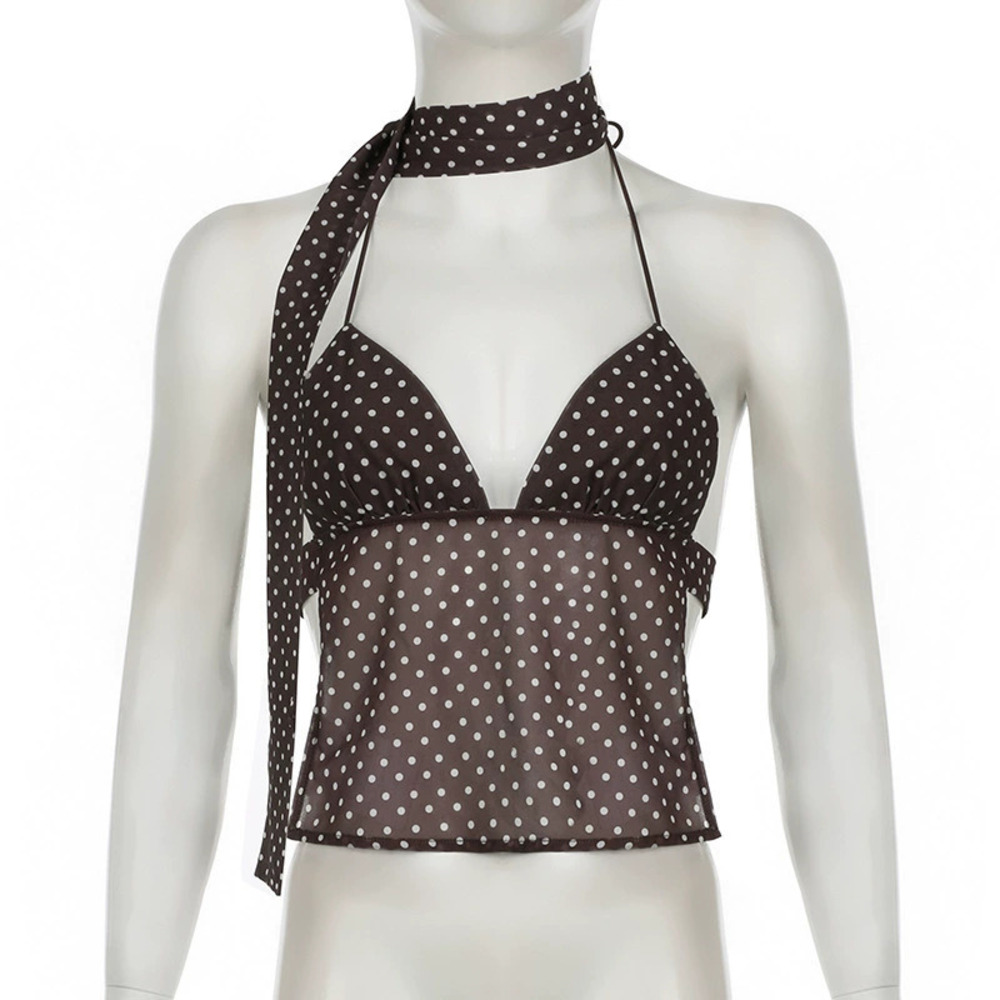 ZARA Sweet Spicy Polka Dot Print Sexy Back Tie Halter Tank Top Slim